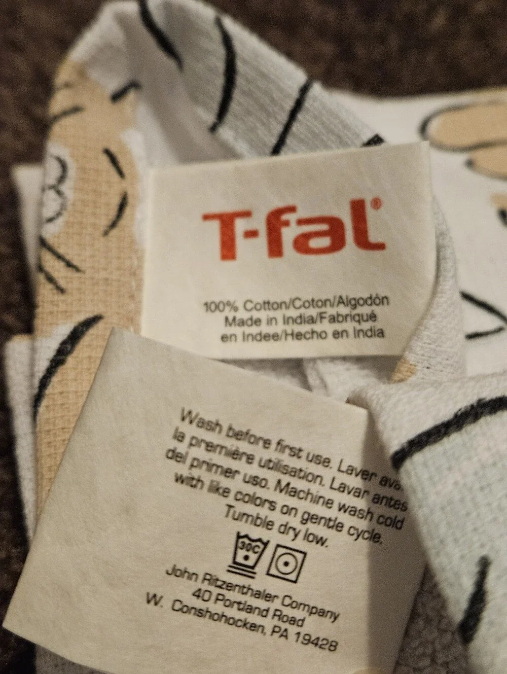 T-fal Dual Kt Doodle Cats Cat Kitchen Towel 100% Cotton (Lot of 2)